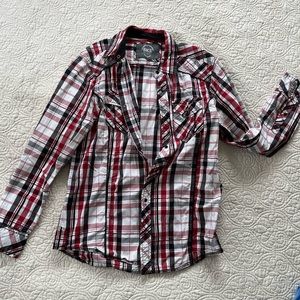 Buckle Men’s Pearl Snap Plaid Shirt